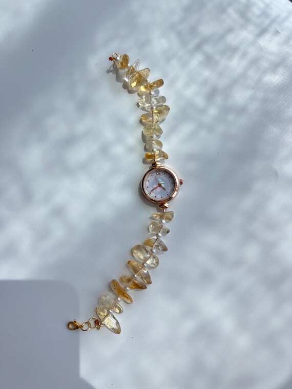 Natural Citrine Gemstone Watch Bracelet, Yellow Crystal  display picture 1