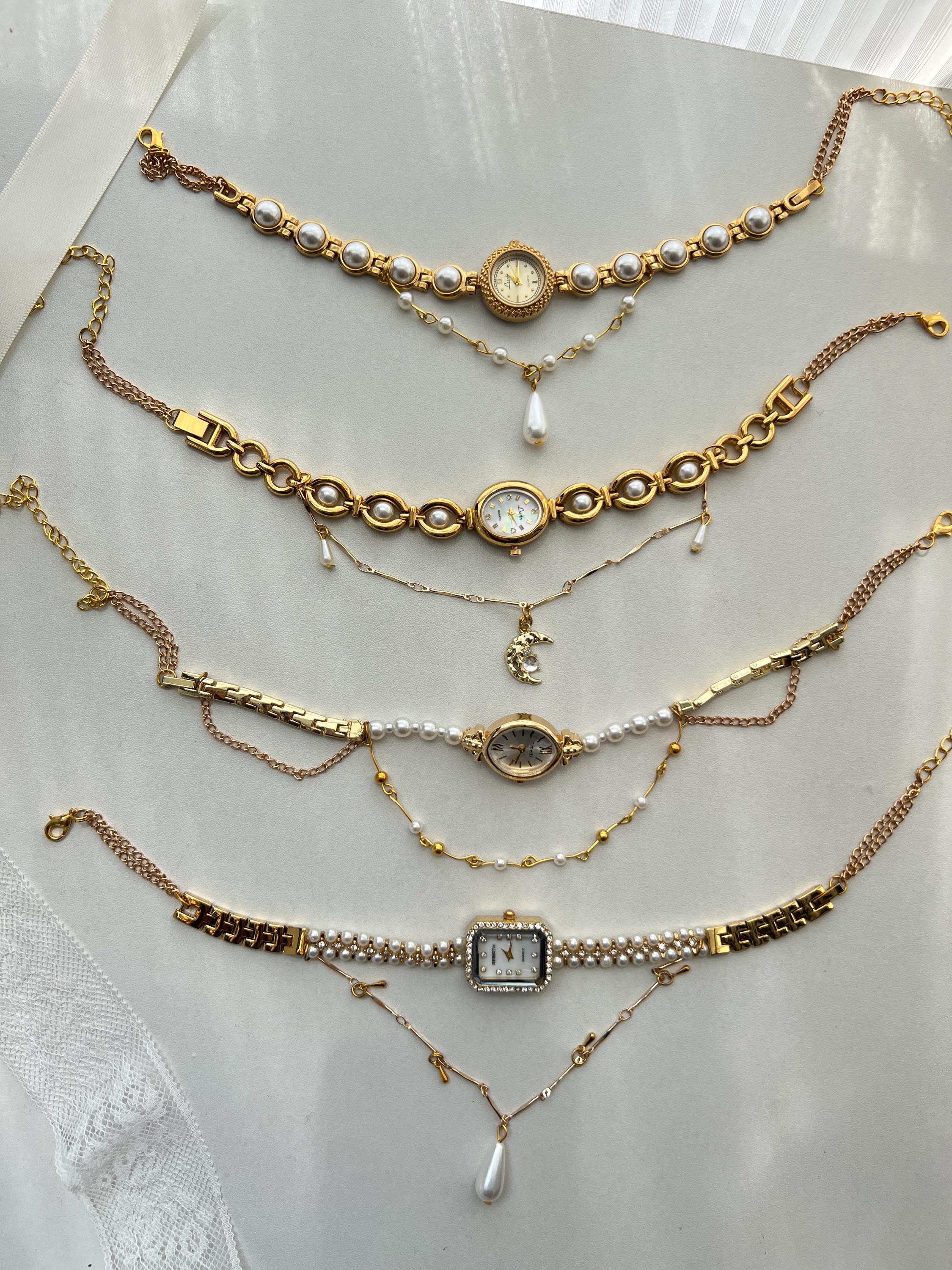 Elegant Pearl Watch Choker Necklace,Gold Watch Choker,Y2K Charm Clock Necklace,Woman's Trendy Watch Jewelry For Woman,Wedding Necklace Gift