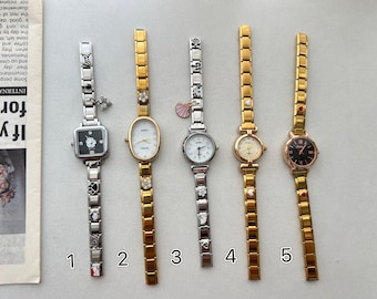 Pulsera de reloj modular Y2K, reloj de pulsera dorado con dije DIY, reloj plateado para mujer, reloj minimalista de moda, elegante reloj personalizable, regalo para ella