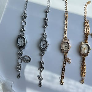 Vintage woman&#39;s watch, gold watch with star charm,silver watch bracelet,elegant vintage watch gift,Y2K wrist watch,cute charm bracelet watch