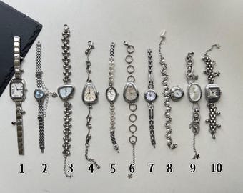 Trendy Silver Watch for Woman,Pearl Watch Bracelet,Y2K Charm Watch,Unique Dial Watch Jewelry,Exquisite Watch Gift,Dainty Heart Wrist Watch