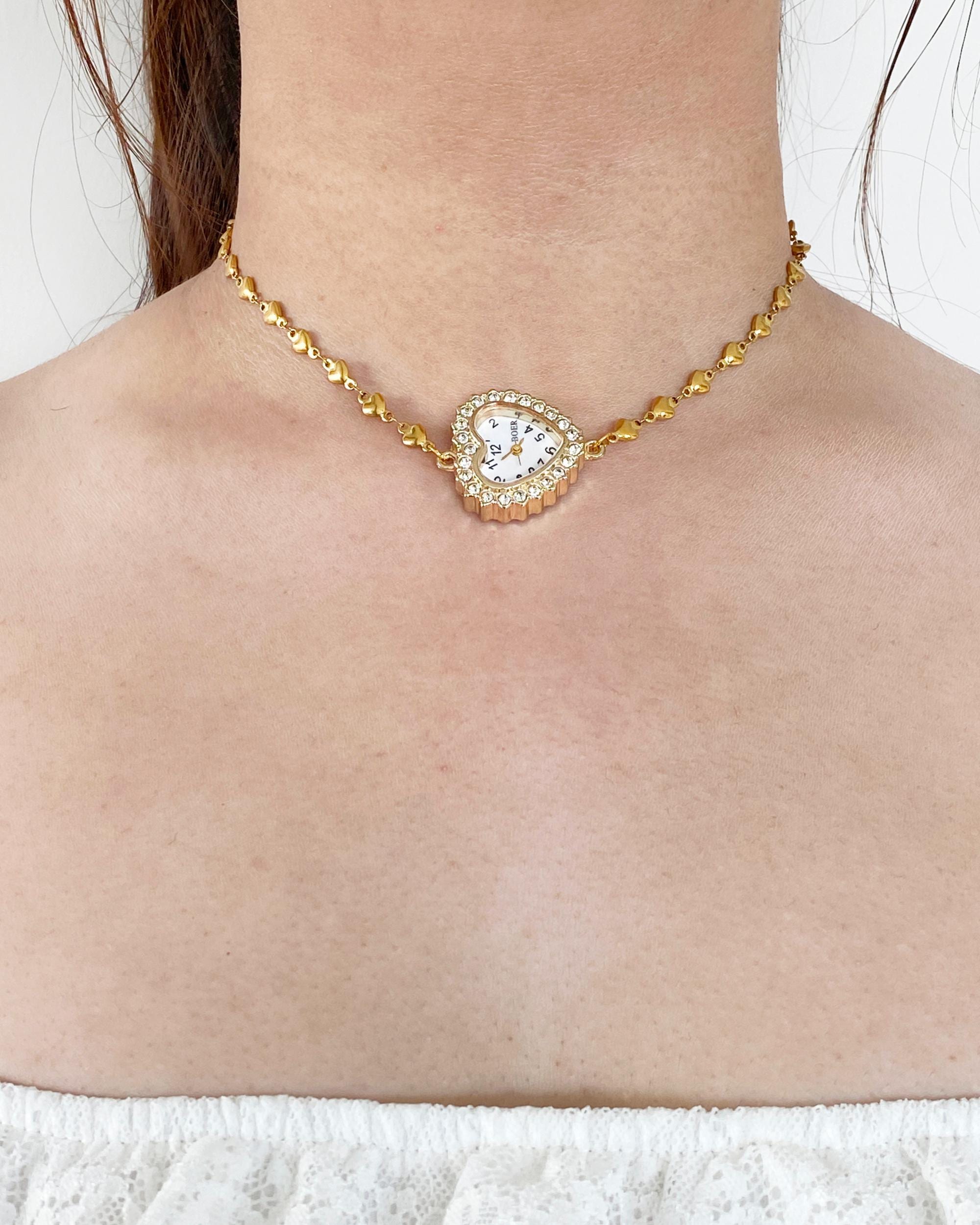 Elegant Vintage Heart Watch Pendant Necklace,gold Watch 