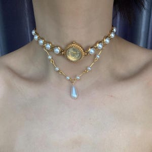 Elegant Pearl Watch Choker Necklace,Vintage Gold Watch Choker, Layered Pearl Necklace,Trendy Watch Jewelry,Y2K Clock Choker,Wedding Jewelry