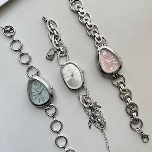 Elegant Silver Watch for Woman,Pink Dial Silver Watch Bracelet,Cute Charm Watch,Y2K Watch Jewelry,Exquisite Watch Gift,Unique Dainty Watch