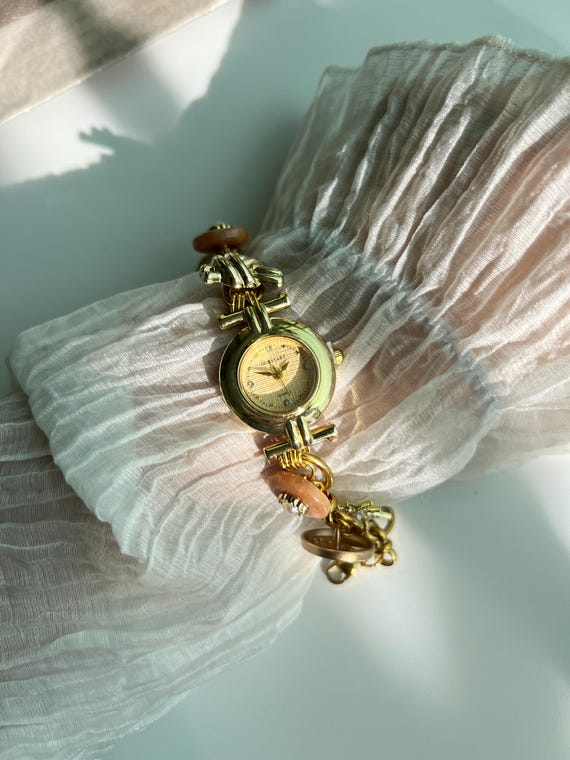 Colorful Bead Bracelet Gold Wrist Watch,vintage Pearl Watch  display picture 1