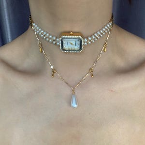 Vintage Gold Watch Choker Necklace,Pearl Watch Choker,Layered Pearl Necklace,Trendy Watch Jewelry for Woman,Y2K Clock Choker,Wedding Jewelry