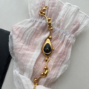 Handmade Gold Wrist Watch, Irregular Waterdrop Black Dial Watch,Trendy Watch Bracelet,Minimalist Gold Wrist Watch,Elegant Watch Gift For Her