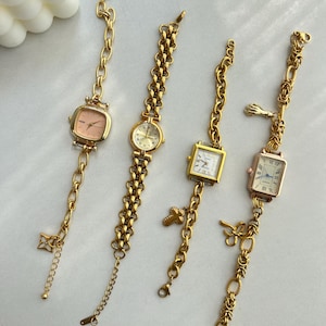 Handmade Golden Watch Bracelet, Trendy Watch Bracelet, Minimalist Women's Wrist Watch, Elegant Gold Watch Gift, Unique Gold Bracelet Watch.