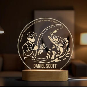 Fishermen Desk Lamp -  Unique Fishing Gift, Custom Led Lamp for Dad or Grandpa, Custom Night Light - Man Cave Light, Custom Lamp Angler Gift