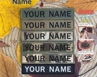 Etiqueta de nombre bordada: parche personalizado o táctico para chaqueta militar. Parche termoadhesivo, cosible y con velcro para uniformes.