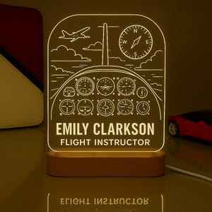 Custom Night Light - Flight Instructor Gift, Aviation Gift – Desk Name Plate, Aviation Decor, Flight School Gift, Aviation School Graduation