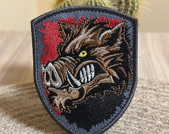 Emblema de Javali – Emblema Tático Bordado | Emblema de Animal Selvagem para Jaquetas e Mochilas | Patch Costurável, Passar a Ferro, Velcro