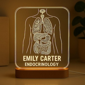 Endocrinology Desk Name Plate | Endocrinologist Desk Lamp | Custom Night Light - Med Student Gift, Mentor Gift | LED Medical Office Decor