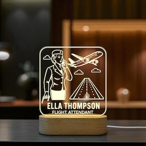 Custom Led Lamp – Flight Attendant Gift, Aviation Gift – Desk Name Plate, Aviation Decor, Flight Steward Desk Lamp, Aviation Graduation Gift