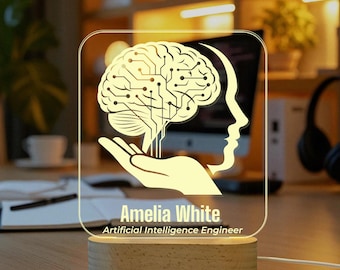Veilleuse personnalisée - Cadeau pour ingénieur IA, plaque signalétique de bureau, cadeau pour ingénieur, scientifique des données, ingénieur logiciel, lampe de bureau pour développeur, lampe de bureau pour homme des cavernes
