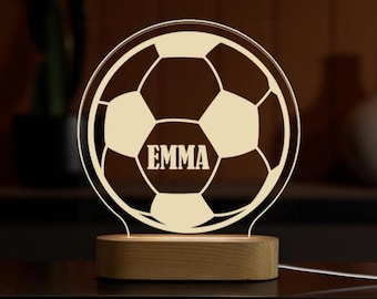 Regalo de fútbol: luz de noche personalizada, lámpara de escritorio para jugadora de fútbol, entrenadora o aficionada. Balón de fútbol, decoración de habitación de fútbol, chica futbolista.