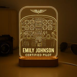 Custom Night Light - Pilot or Flight Instructor Gift, Aviation Gift – LED Desk Lamp, Aviation Decor, Flight School Gift, Aviation School