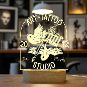 Custom Night Light - Tattoo Artist Gifts, Desk Lamp - Tattoo Studio Decor, Tattoo Parlor LED Lamp - Desk Name Plate, Tattoo Shop Sign
