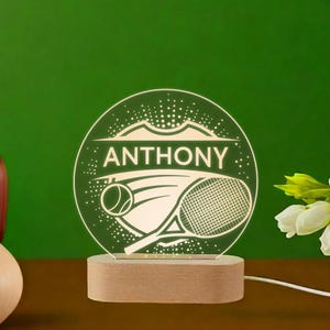 Custom night light - Tennis bedside lamp, Personalized Acrylic Lamp, Tennis Coach Gift, Bedroom night light, Tennis lamp, Tennis Player Gift