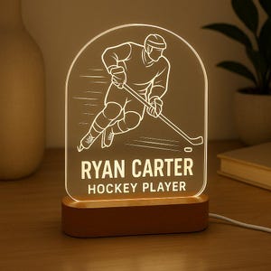Custom Night Light - Hockey Gift, Custom Led Lamp for Hockey Player, Coach, Team or Hockey Fan- Man Cave light - Desk Lamp Hockey Room Decor