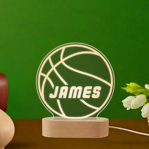 Basketball Night Light, Personalized Sports LED Lamp, Custom Engraved Basketball Player Gift, Acrylic USB Night Lamp for Sports Enthusiasts