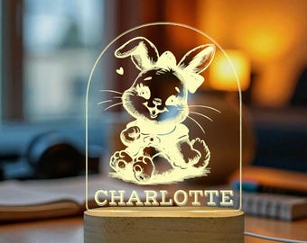 Aangepast nachtlampje met konijn en naam, konijnennachtlampje, gepersonaliseerd babynachtlampje - kraamcadeau, kindernachtlampje - kamerdecoratie