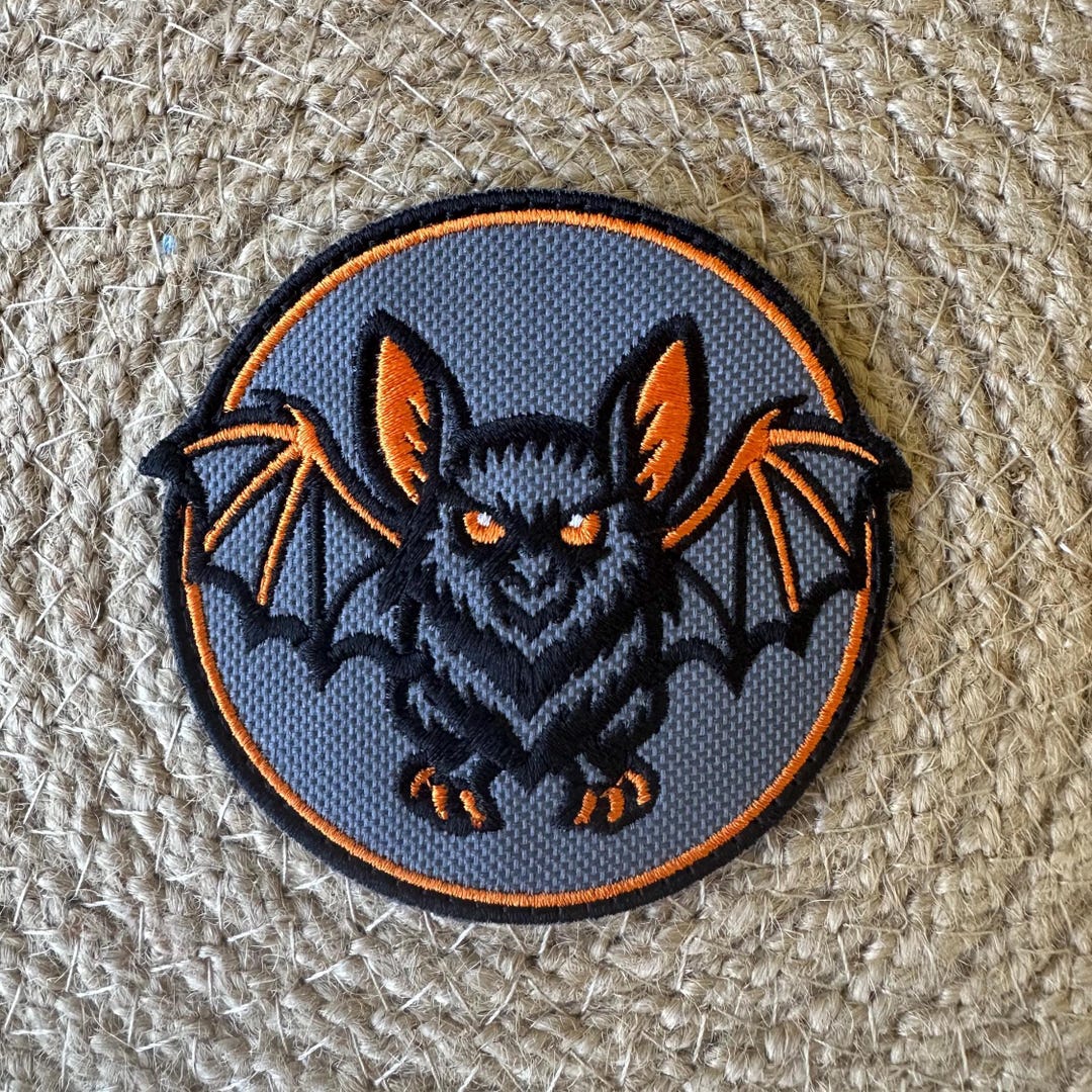 Bat Embroidered Patch – Black Bat Badge | Orange Eyes Bat Applique ...