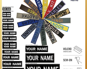 Etiqueta de nombre bordada personalizada - Parche de nombre personalizado / Parche termoadhesivo, cosible y con velcro para chaquetas, gorras, mochilas, ropa de trabajo y uniformes