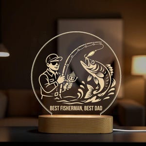 Unique Fishing Gift - Led NightLight, Fisherman Gift - Desk Lamp for Dad or Grandpa, Fishermen Custom Led Lamp - Man Cave Light, Angler Gift