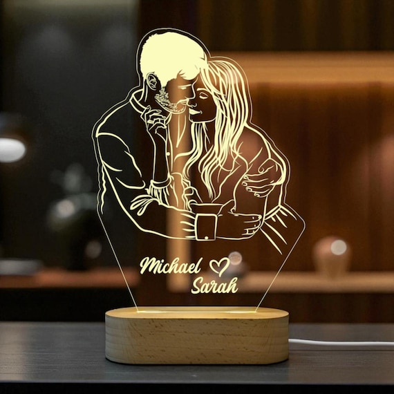 Custom Portrait Night Light Personalized Photo Lamp, Engraved