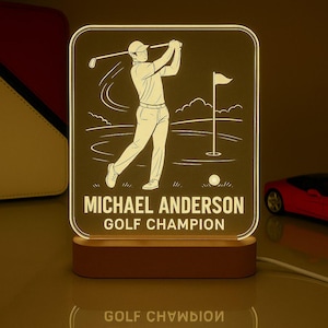 Golf Lover Gift - Custom Led Lamp, Golfer Desk Name Plate - Custom Night Light, Man Cave Light - Golf Gifts for Dad, Sports Lamp, Golf Decor