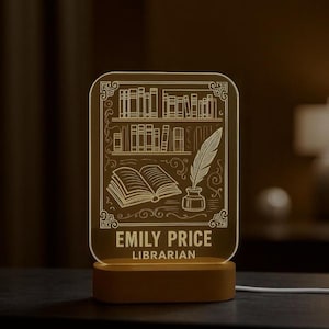 Custom Night Light  - Librarian Gift, Unique Desk lamp for Book Lover, Book Nook Decor, Classroom Library Reading Room, Gift for Reader