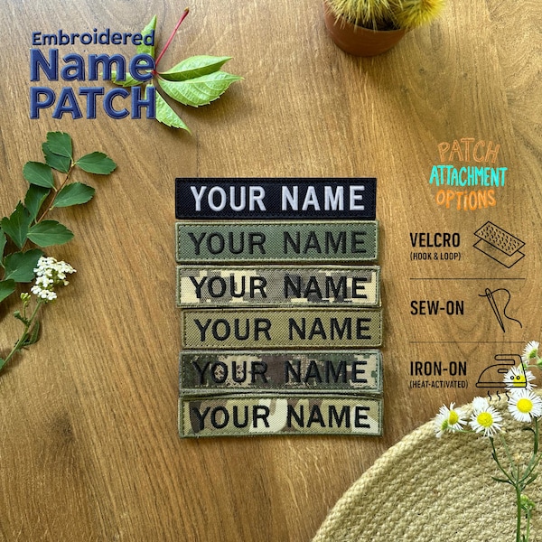 Etiqueta de nombre bordada – Parche de nombre personalizado / Parche táctico para chaqueta militar – Parche termoadhesivo, cosible y con velcro para uniformes