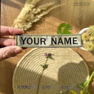 Custom Name Patch – Embroidered Name Tag | 12.5*2.5cm Tactical Patch for Military Jacket, Hats, Backpacks – Iron-On, Sew-On, Hook & Loop