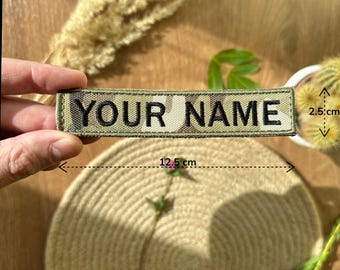 Parche de nombre personalizado – Etiqueta de nombre bordada / Parche táctico de 12,5 x 2,5 cm para chaqueta militar, gorras y mochilas – Termoadhesivo, cosible y con velcro