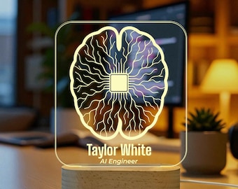 Cadeau IA pour ingénieur - Veilleuse personnalisée, plaque signalétique de bureau pour ingénieur, enseigne de bureau à LED - Lampe de bureau pour scientifique des données, ingénieur logiciel, développeur