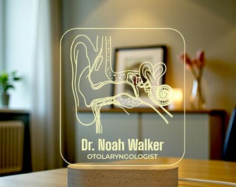 Otolaryngologist Gift - Otolaryngologist Desk Name Plate, Ear Doctor LED Desk Lamp, Mentor Gift, Med Office Decor, New Job Gift - NightLight