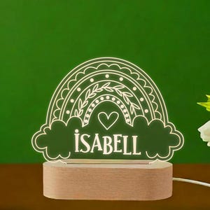 Personalized Kid’s Name Lightning Rainbow Night Light, Kids Room Decor, Engraved Acrylic LED Lamp, Unique Children&#39;s Gift, USB Night Lamp