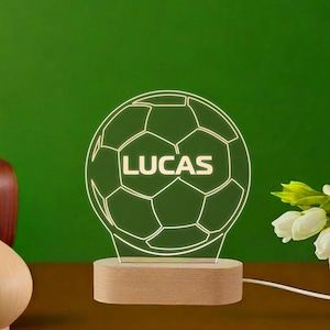 Personalized Soccer Night Light, Custom  Sports Lamp, Engraved Acrylic LED with Wooden Base, Unique Gift for Soccer Fans, Kids Room Decor