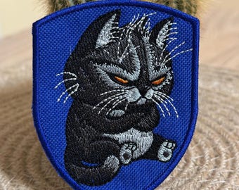 Grumpy Cat Embroidered Patch – Angry Black Cat Badge | Funny Cat Gift | Sew-On, Iron-On, Velcro Patch for Jackets, Backpacks & Caps