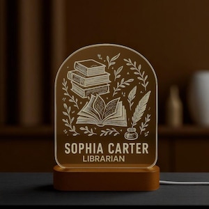 Librarian Gift - Custom Night Light, Book Nook Decor, Desk Name Plate - Great Teacher Gifts, Desk lamp for Book Lover, Teacher Desk Decor