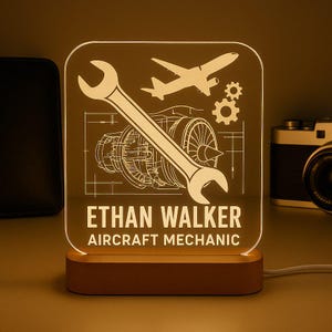 Aircraft Mechanic Gift - Desk Lamp, Aviation Mechanic - Custom Led Lamp, Aviation Decor Airline Mechanic - Custom Night Light, Aviation Gift