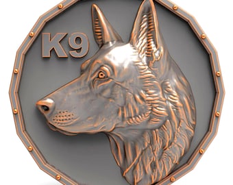 K9 Duitse Herder Reliëfmedaillon STL-bestand voor CNC Carving 3D-printen Politiehond Plaque Digitaal Model Badge Wall Art Hars Klei Schimmel