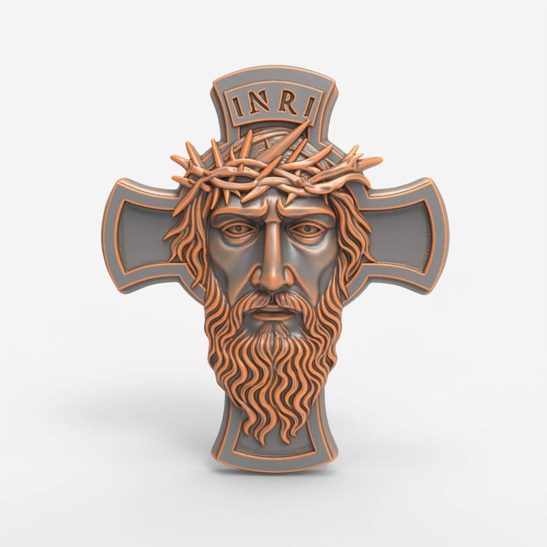 Jesus Cross STL File 3D Model Crucifix With Crown of Thorns INRI Relief ...