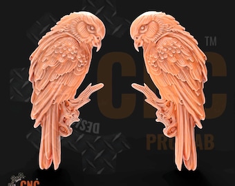 Parrot Set STL File For CNC Router 3D Printer Laser Engraving Wall Hang Printable Pair Parrot Bird Sculpture Flat Back Relief