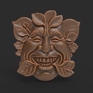 Smiling Green Man Wall Plaque STL File for CNC Carving Leaf Face Relief Digital Art for Garden Decor Resin Mold 3D Print Rustic Wood Panel