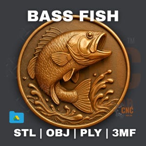 Personalized Bass Fish Leaping Coin Bass Fish Medallion STL File For CNC Router 3D Printer Laser Wall Art CNC Relief