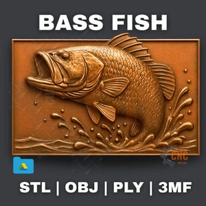 STL File For CNC Router 3D Printer Laser Personalized Bass Fish Leaping Medallion Jumping Fish Fishing Wall Art Splash Relief Outdoor Lodge