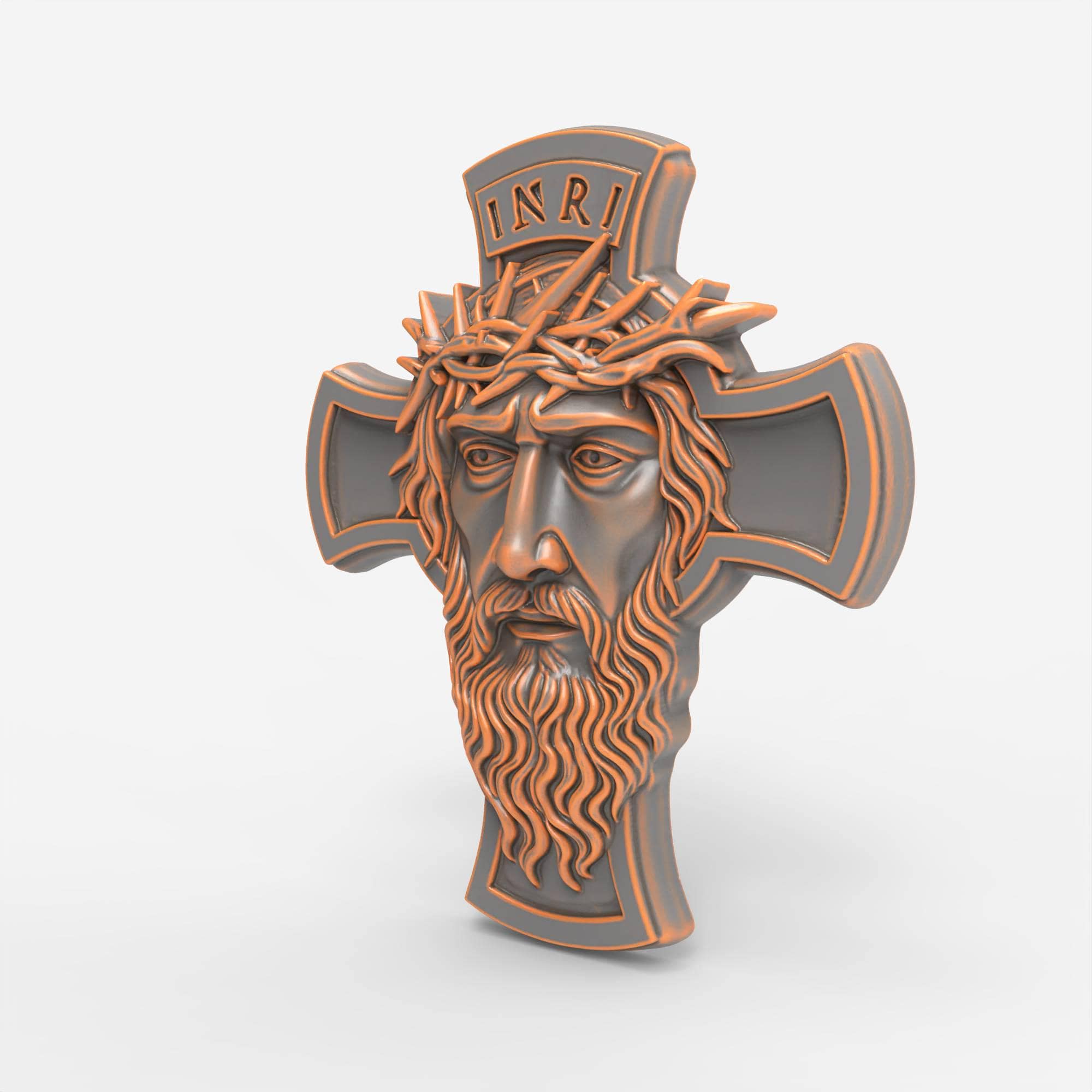 Inri Vector File Jesus Cross STL File 3D Model Crucifix With Crown of Thorns INRI Relief ...