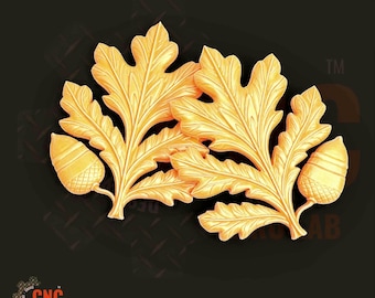 Set Oak Leaves STL Files For CNC Router 3D Printer Laser Engraving Model Pair Wall Hanging Leaf Furniture Restoration Decorative Ornament